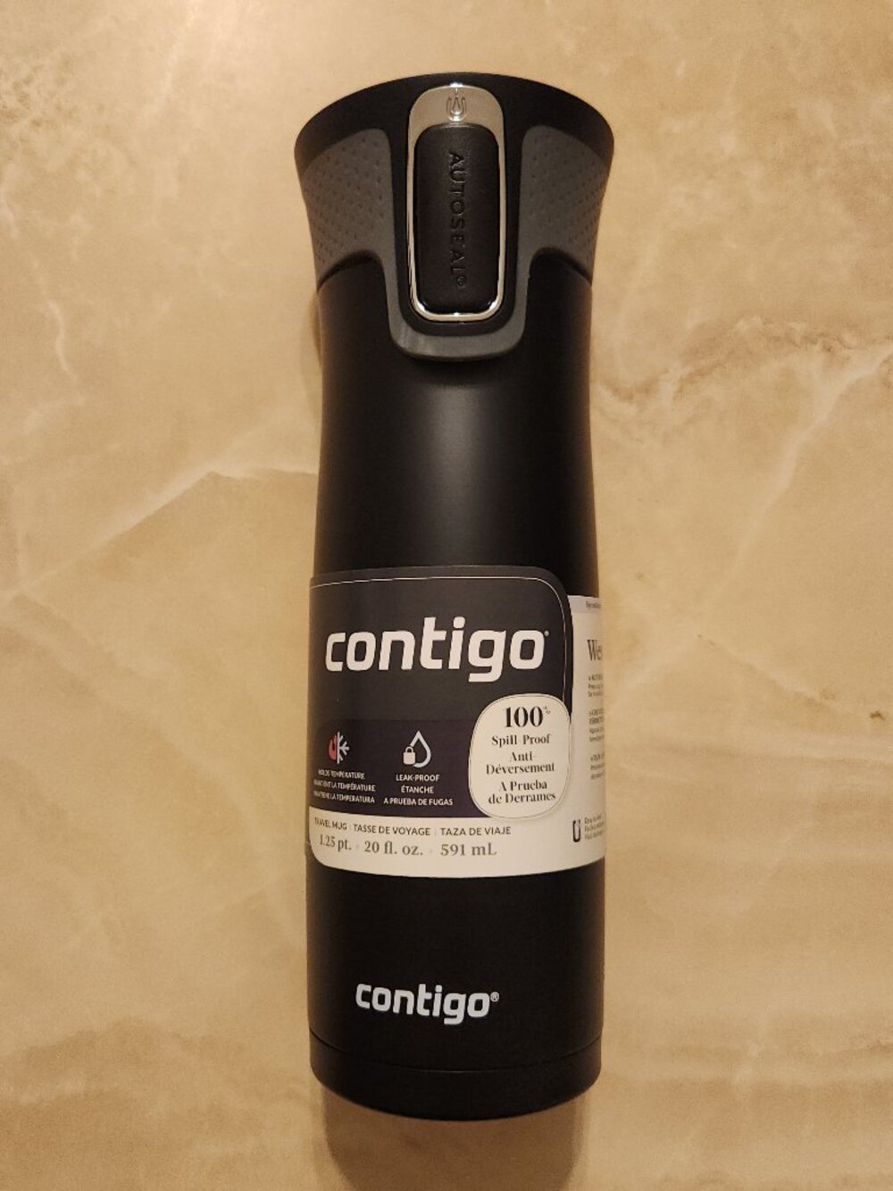 Contigo West Loop 20oz Stainless Steel Travel Mug Black Autoseal Vacuum NoSpill